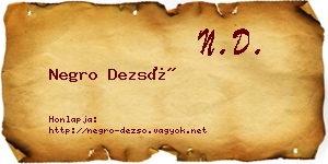 Negro Dezső névjegykártya